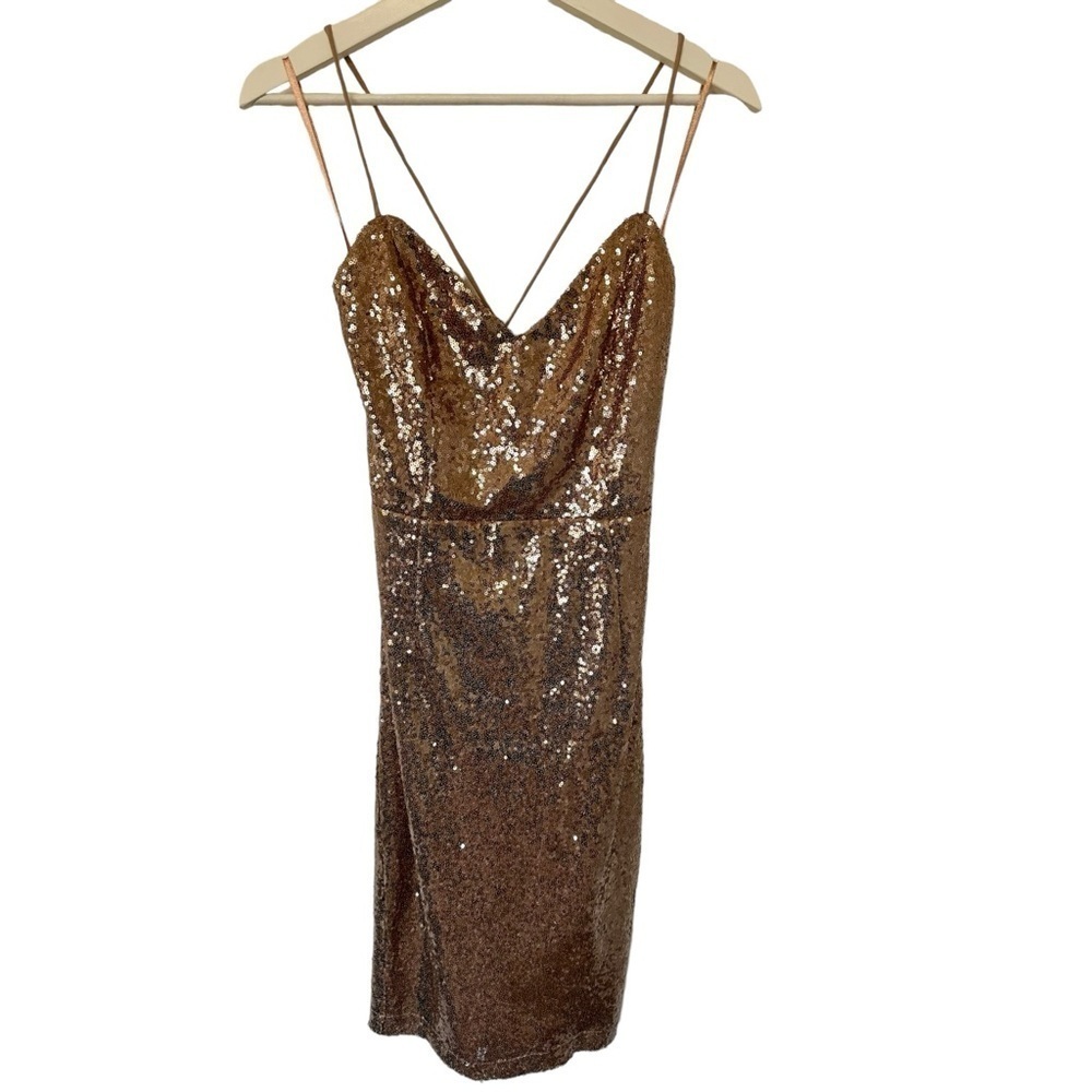 AAKAA GOLD SEQUIN OPEN BACK DRESS  SIZE SMALL